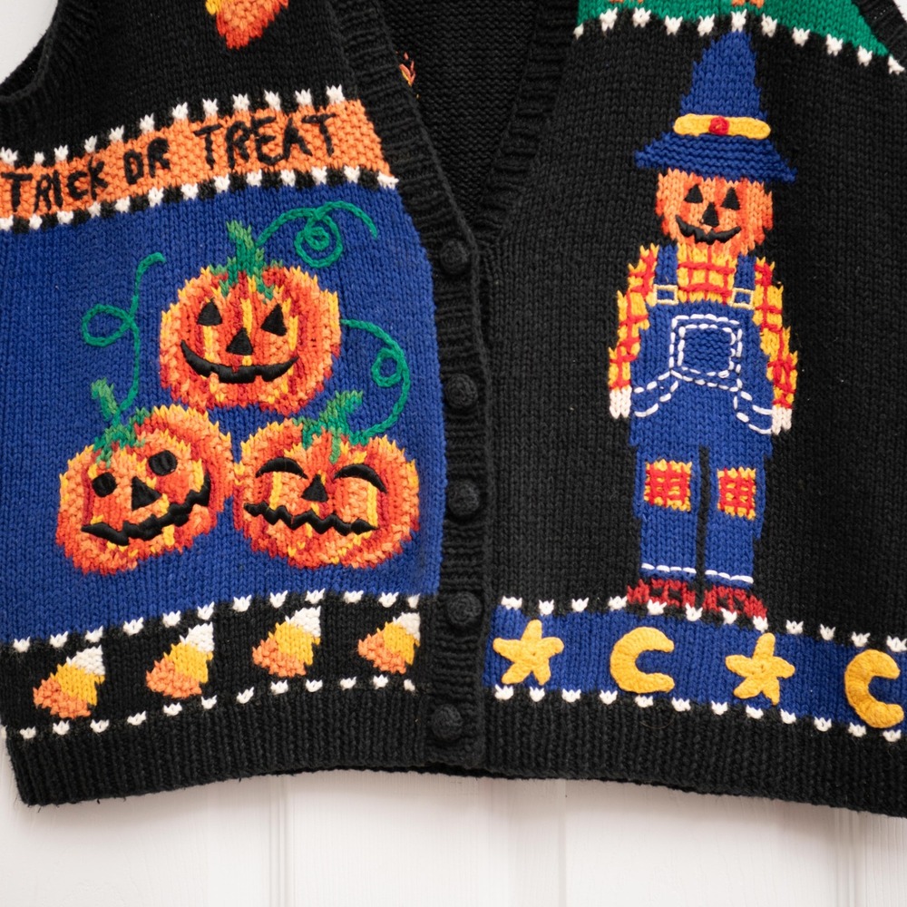 VTG Halloween Sweater Vest Talbots Hand Knitted Y2K GrannyCore 90s Whimsigoth - Picture 2 of 7